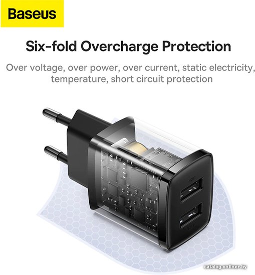 Сетевое зарядное устройство Baseus CCXJ010201 Compact Charger 2U 10.5W (модель CCCP10UE) Black (быстрая зарядка, 10.5 Вт, 2xUSB-A)