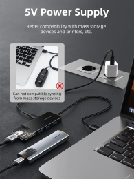 Концентратор  CABLETIME CB01B (CT-HUBT1-PB) 4 порта, 5Gbps, 0.15 м, с блоком питания, USB-хаб для ноутбука и ПК