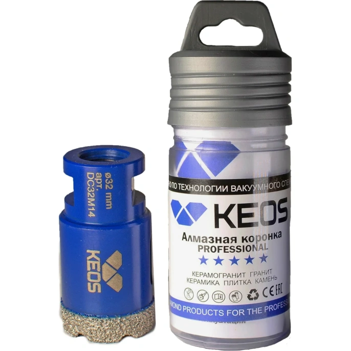 Коронка алмазная по керамограниту PRO 32 мм, M14 KEOS DC32M14