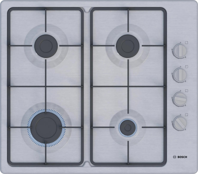 Газовая варочная панель Bosch PBP6C5K60Q,  4 конфорки,  нержавеющая сталь,  серый