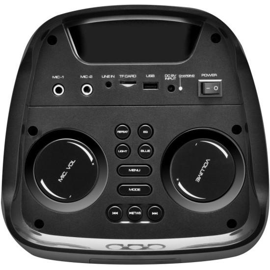 Ginzzu GM-215 {80Вт, LED-дисплей, TWS, 60Гц- 18кГц, USB-flash, microSD-card, FM-радио, пульт ДУ, батарея 7,4В/5400мАч}