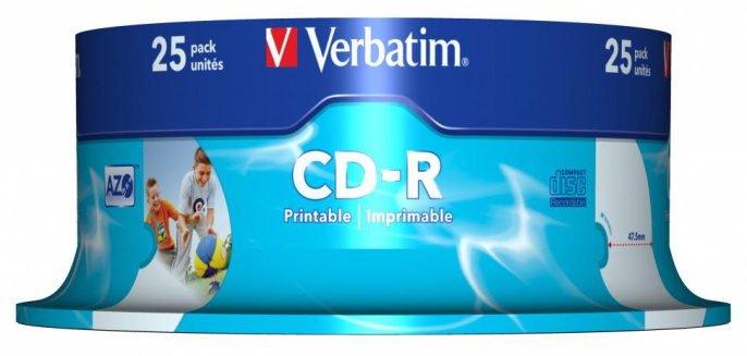 Оптический диск CD-R Verbatim 700МБ 52x, 25шт., cake box, printable [43439]