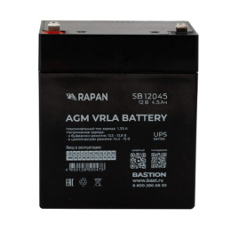 БАСТИОН RAPAN SB 12045 АКБ свинцово-кислотная тип AGM 12V 4,5Ач I зар.1,35А, ножевые клеммы 9162
