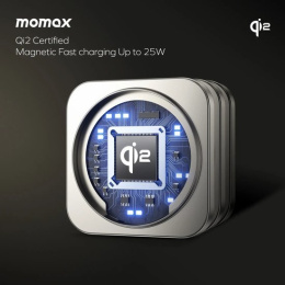 Беспроводное зарядное устройство Momax Q2.Mag Go Титановый UD31L магнитный, Qi2, 15W, 5-12 В, 3 А, материал: алюминий