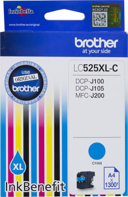 Картридж струйный Brother LC525XLC голубой 1300стр. для Brother DCP-J100/J105/J200