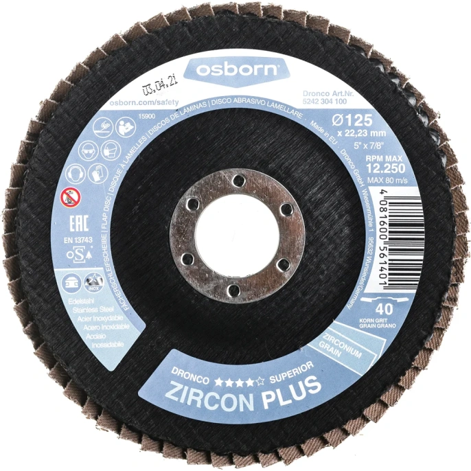 Диск лепестковый торцевой Zircon Plus G-AZ (125х22 мм; K40) Dronco 5242304100