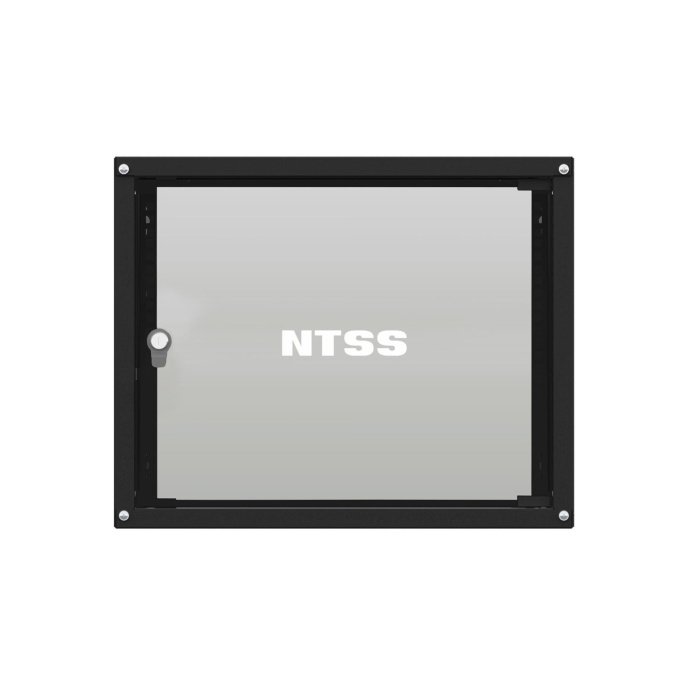 NTSS Шкаф настенный телекоммуникационный NTSS LIME 9U 550х600х500мм, 2 профиля 19, дверь стеклянная, боковые стенки несъемные, разобранный, черный RAL 9005 NTSS-WL9U5560GS-BL