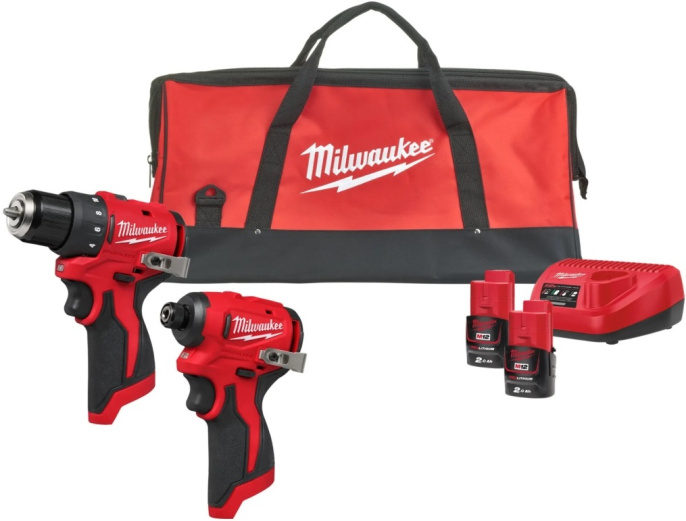 Набор инструментов Milwaukee M12BLPP2D-202B 4933500139 в наборе: бесщеточная дрель-шуруповерт M12 BLDDRC-0, бесщеточный ударный гайковерт M12 BLIDRC-0, напряжение аккумулятора: 12 В, 2 аккумуляторных блока M12 B2