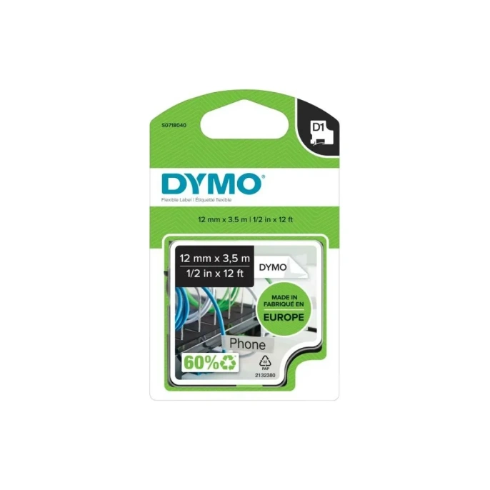 Картридж с нейлоновой лентой Dymo S0718040 12 мм, 3,5 м, черный на белой ленте DYMO16957