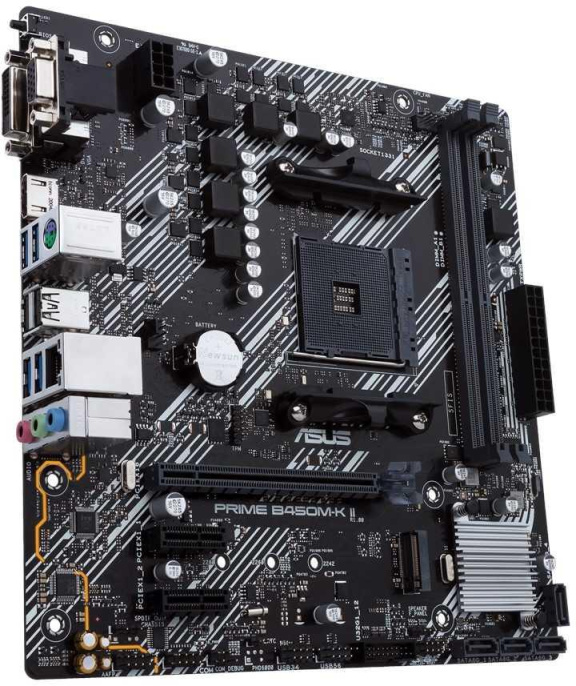 Материнская плата ASUS PRIME B450M-K II mATX, 226х221мм, AMD B450, 2xDDR4 DIMM, 4400MHz, до 64GB, звук Realtek ALC887/897 7.1, 4xSATA 6Gb/s port s , 1xPCIe 3.0 x16 x16 mode , 1xPCIe 3.0 x16 x8 mode , 1xPCIe 3.0 x16 x4 mode , 2xPCIe 2.0 x1