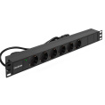 Блок розеток с кабелем с вилкой C14 ExeGate ServerPro PDU-19H604 Al-6S-C14-2.5CU (19", 1U, Алюминий, 6*EU/Тип F(Schuko), кабель с вилкой C14 VDE-250V-10A-3*1.0mm2, медь, 2.5 метра, индикатор питания, черный, RTL) EX280829RUS