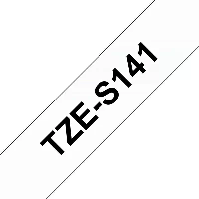 Картридж для принтеров Brother TZeS141: кассета с лентой с мощной клейкой поверхностью для печати наклеек черным на прозрачном фоне, ширина: 18 мм