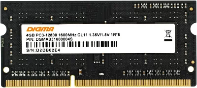 Память DDR3L 4Gb 1600MHz Digma DGMAS31600004S RTL PC3-12800 CL11 SO-DIMM 204-pin 1.35В single rank
