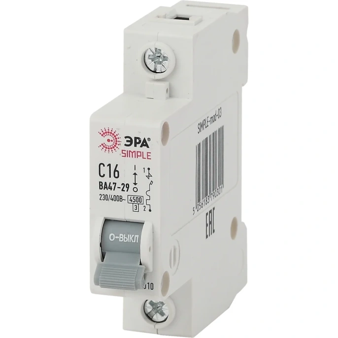 Автоматический выключатель ЭРА SIMPLE ВА 47-29 1P 16А C 4,5кА Б0039220