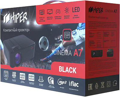 Проектор Hiper Cinema A7 Black LCD 3500Lm (1280x720) 2000:1 ресурс лампы:50000часов 2xUSB typeA 1xHDMI 1кг