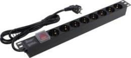 Блок розеток с выключателем с подсветкой ExeGate ServerPro PDU-19H803 Al-8S-EU2CU-SW 19", 1U, Алюминий, 8 Schuko, кабель с евровилкой VDE-250V-16A-3*1.5mm2, медь, 2 метра, выкл. с подсветкой, черный, RTL EX280842RUS