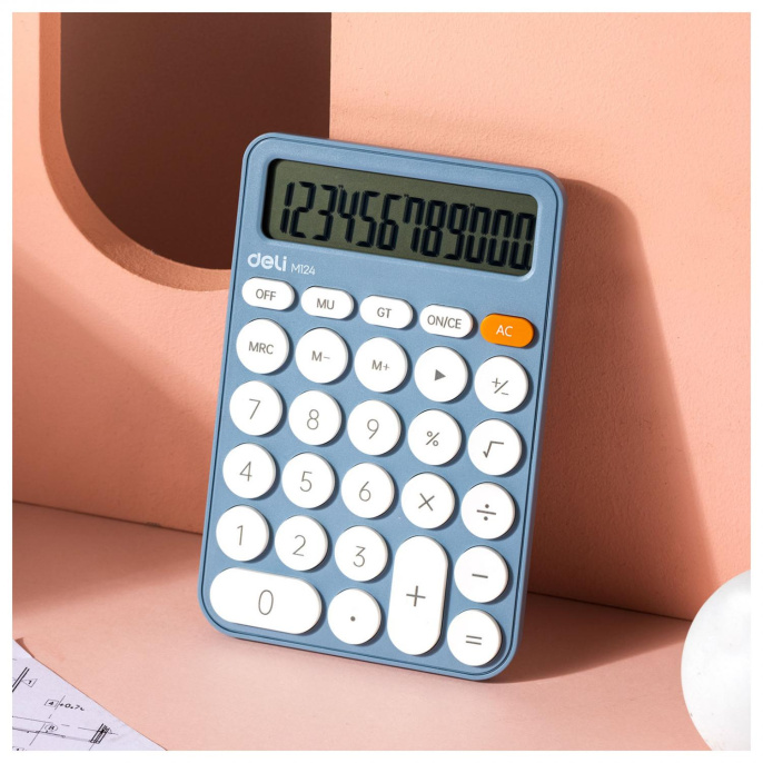 Калькулятор Deli EM124BLUE,  12-разрядный, синий