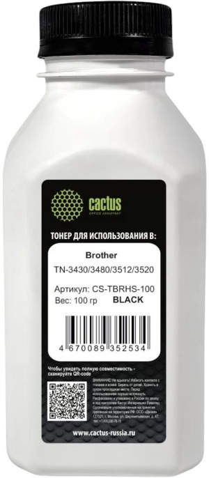 Тонер Cactus CS-TBRHS-100,  для Brother TN-3430/3480/3512/3520,  черный, 100грамм, флакон