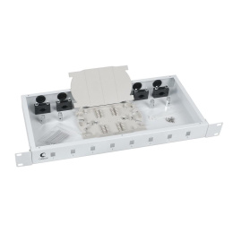 Cabeus FO-19-8SC Кросс бокс оптический 19" на 8 SC (LC duplex) со сплайс-кассетой и КДЗС (без пигтейлов и проходных адаптеров)