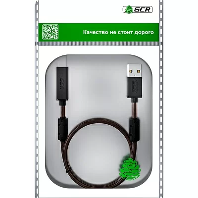 GCR Кабель для Принтера, МФУ PROF 1.5m USB 2.0, AM/BM, черно-прозрачный, ферритовые кольца, 28/24 AWG, экран, армированный, морозостойкий