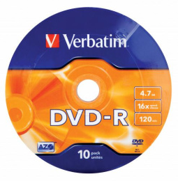 Оптический диск DVD-R Verbatim 4.7ГБ 16x, 10шт., bulk [43729]