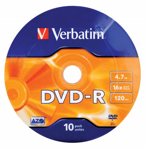 Оптический диск DVD-R Verbatim 4.7ГБ 16x, 10шт., bulk [43729]