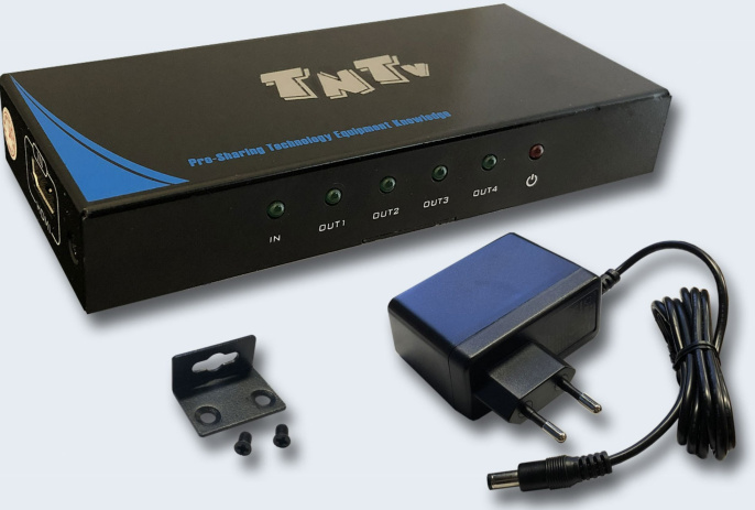 TNTV/TNT MMS-6084VSH Разветвитель,, HDMI 1.4, 1 4 устройства, макс.10м. до входа у-ва+10м. до экрана толщ.жил шнура 24AWG ,, без шнуров, DC 5V, max data rate 10.2 гбит/с;max pixel clock 340 МГц;3D;HDCP1.4;макс.разр.до 3840x2160 30Hz 4:4:4