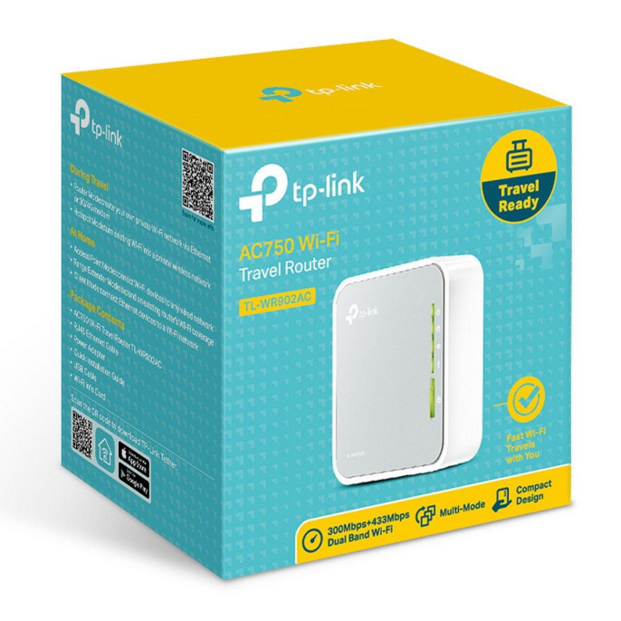 Wi-Fi роутер TP-LINK TL-WR902AC,  Wi-Fi 5,  AC750,  2.4/5ГГц, 1xUSB