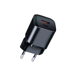 Сетевое зарядное устройство QUMO Energy PD, 20W Charger 0071, два порта: Type-C PD, + USB-A QC3.0, цвет черный 43013