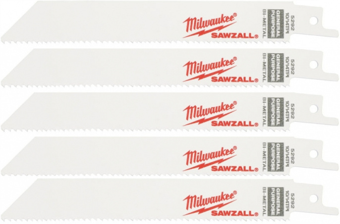 Полотно для сабельной пилы Milwaukee Sawzall 150х10/14 5шт (48005292) (биметаллическая конструкция, для резки дерева, металла, пластика)