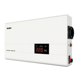 SVEN Стабилизатор AVR SLIM-1000 LCD 800Вт,Входное 140-260В, 1*CEE7/4 розетка, настенное крепление . SV-012816