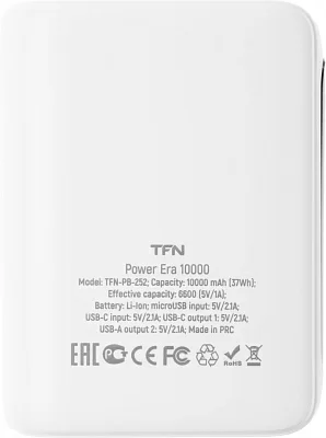 Мобильный аккумулятор TFN Power Era 10 10000mAh 2.1A белый (TFN-PB-252-WH)