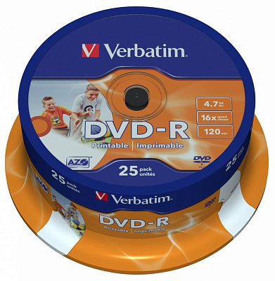 Диск DVD-R Disc Verbatim 4.7Gb 16x уп. 25 шт на шпинделе printable 43538