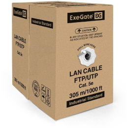 Кабель ExeGate FUTP4-C5e-CCA-S24-IN-PVC-GY-305 FTP 4 пары кат.5e CCA, 24AWG, экран, бухта 305м, серый, PVC EX190970RUS