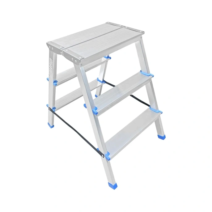 Двусторонняя алюминиевая стремянка с широкой площадкой LadderBel 3 ступени STR2-AL-3EP