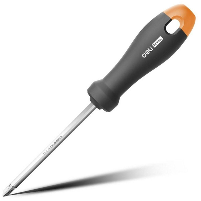 Двухсторонняя отвертка "Home Series Gray" Deli HT1055C SL5+PH1, Bad Pack длина жала 100мм, эксклюзивный дизайн, рукоятка из высококачественного софттач пластика