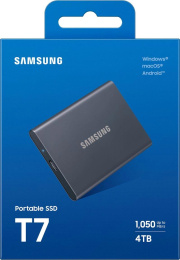 Внешний диск SSD Samsung T7 4ТБ MU-PC4T0T/WW, USB 3.2 Gen 2, запись - 1000МБ/с, чтение - 1050МБ/с, черный