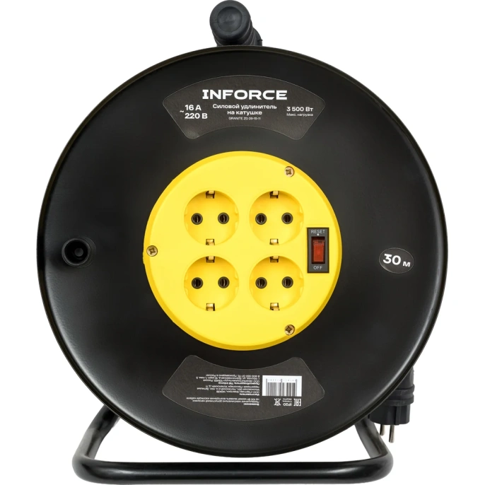 Силовой удлинитель Inforce на катушке, 4 гнезда, с/з КГ 3х2,5 16A 30м IP20 GRANITE ZG 09-15-11