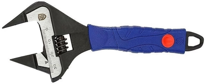 Ключ разводной WorkPro WP272081 150мм хром-ванадиевая сталь, отверстие для губок 30мм, узкие губки подходят для работы в стесненных условиях, удобная ручка из двух материалов