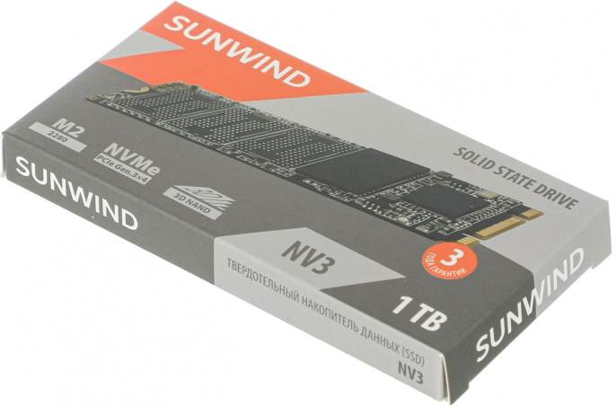 SSD накопитель SunWind NV3 SWSSD001TN3T 1ТБ, M.2 2280, PCIe 3.0 x4, NVMe, M.2, rtl
