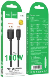 Кабель Hoco X115, USB Type-C m - USB m , 1.2м, 5A, черный [51974]