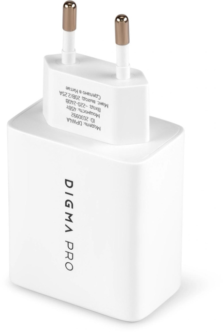 Сетевое зарядное устройство Digma DPW4A,  USB-A,  USB-C, 45Вт, 3A, белый [dpw4a5gx11wh]