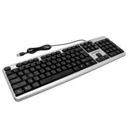 Клавиатура ExeGate Professional Standard LY-401 USB, полноразмерная, влагозащищенная, 104кл., Enter большой, длина кабеля 1,35м, серебристый корпус, Color Box EX264086RUS
