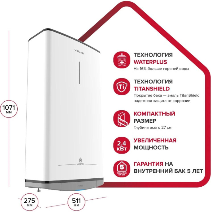 Водонагреватель Ariston Velis Style R 80 2.4кВт 80л электрический настенный/белый