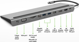 Док-станция Belkin Connect USB-C 11-in-1 Multiport Dock. Цвет: серый INC004btSGY