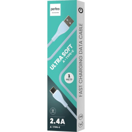 PERFEO Кабель USB A вилка - C вилка, 2.4A, голубой, силикон, длина 1 м., ULTRA SOFT U4712