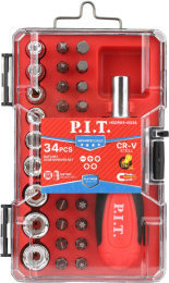 Набор бит и головок с рукояткой P.I.T. ADVANCE HSDR04-0034 34 предмета рукоятка-трещотка, адаптер, кейс