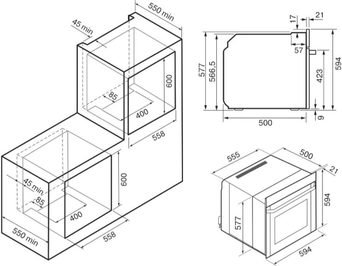 Духовой шкаф электрический Krona Essenza 60 S G2,  56л,  дверца с 3 стеклами,  нержавеющая сталь