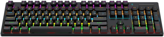 Клавиатура HAFF Synthblood (KBD-MK101) (механическая, проводная: USB, 108 клавиш, SNK switch (red), RGB- подсветка, LED Logo Screen, 1.6м плетеный кабель, цвет: черный/красный)