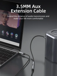 Удлинительный аудиокабель CABLETIME CF11D (CT-AV311-P11F-SG0.3) 0.3 м, AUX стерео 3,5 мм (1/8") штекер-штекер, медный, черный ПВХ нейлоновый
